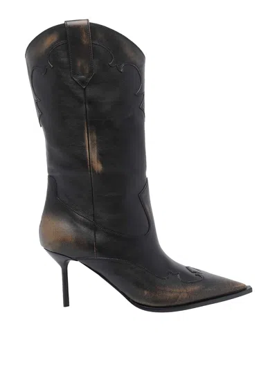 Paris Texas Western Inspired Mid-calf Stiletto Boots In Animal Print
