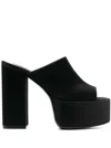 Paris Texas Black Mules With Oversized Platform In Silk Woman