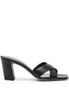 Paris Texas Leather Block Heel Cross Strap Mules In Black