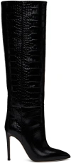 Paris Texas Dark Bordeaux High Boots With Stiletto Heel In Croco Embossed Leather Woman In Carbone