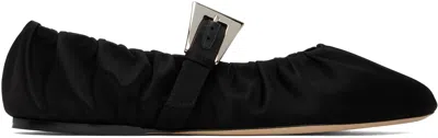 PARIS TEXAS BLACK SVEVA PLISSE BUCKLE BALLERINA FLATS