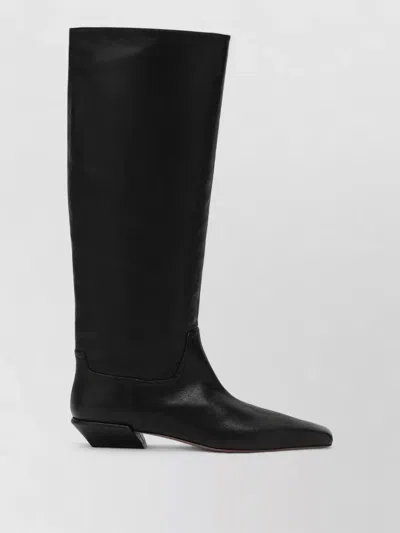 Paris Texas Block Heel Knee High Pointed Toe Boots In Black