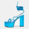 Paris Texas Blue Leather Platform Lace Up Sandals In Blue