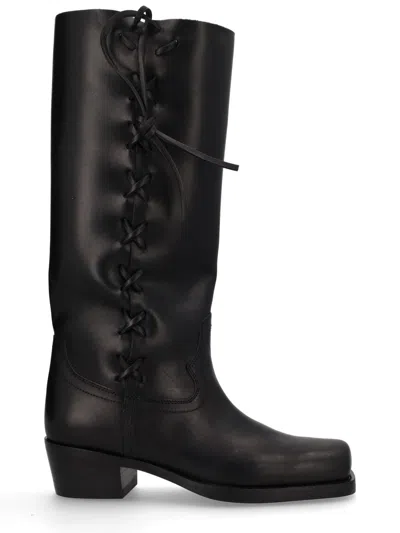 Paris Texas Black Calf Leather Bos Taurus Lace-up Boots In Multi