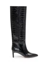 Paris Texas Dark Bordeaux High Boots With Stiletto Heel In Croco Embossed Leather Woman In Brown