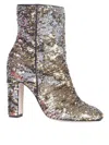 Paris Texas Pointed Toe Sequined Ankle Boots With High Block Heel In Gold