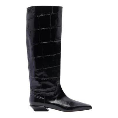Paris Texas Bettina Croc-effect Leather Boots In Black