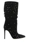 Paris Texas Suede Crystal Holly Stiletto Slpouchy Boot Heel In Black