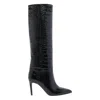 Paris Texas Dark Bordeaux High Boots With Stiletto Heel In Croco Embossed Leather Woman In Black