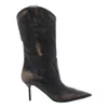 Paris Texas Western Style Mid-calf Leather Stiletto Boots In Black