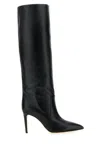 Paris Texas Stiletto Croc-effect Trimmed Leather Knee Boots In Black