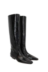 Paris Texas Crocodile-effect Knee-high Boots With Sleek Silhouette And Pointed Toe In Black