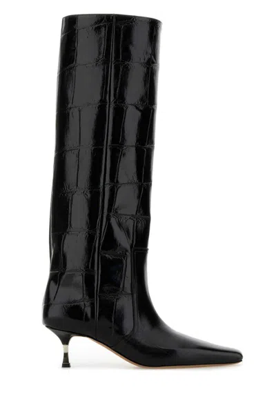 Paris Texas Bettina Croc-embossed Leather Boots In Black