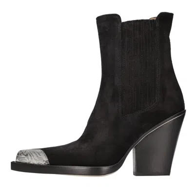 Paris Texas Pointed-toe Suede Ankle Boots With Metallic Detailing In Black
