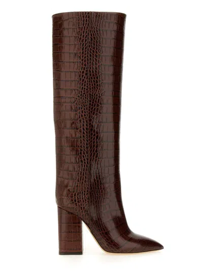 Paris Texas Anja Croco Block-heel Knee Boots In Brown