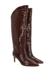 Paris Texas 105mm Crocodile-effect Knee Boots In Brown
