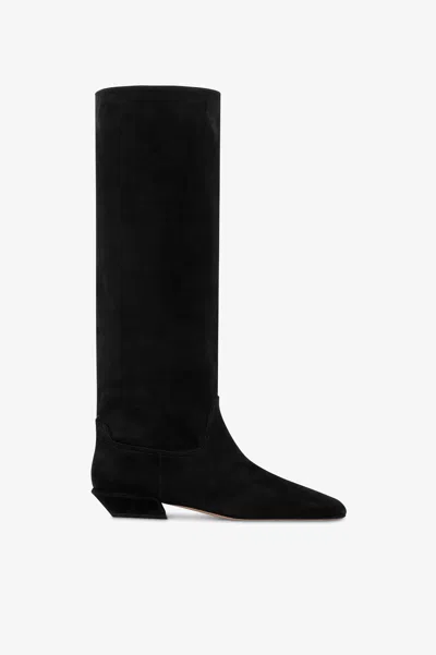 Paris Texas Boots In Black Calf Suede Leather.