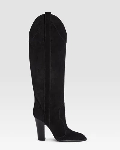 Paris Texas Boots In Black Calf Suede Leather