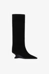 Paris Texas Boots In Black Calf Suede Leather With Lizard Print Leather Heel