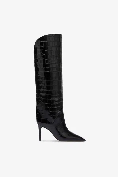 Paris Texas Boots In Black Croco-embossed Leather