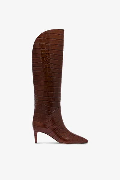 Paris Texas Boots In Chocolate Croco-embossed Leather In Brown