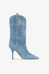 Paris Texas Paloma Denim Effect Suede Stiletto Western Booties In Denim