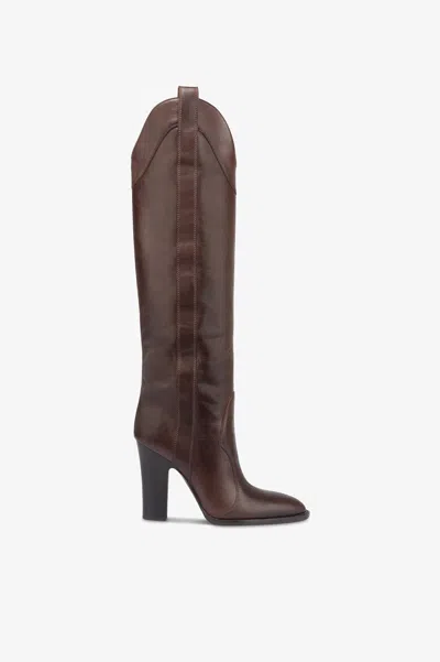 Paris Texas Boots In Ebony Calf Leather. In Brown