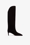 Paris Texas Boots In Ebony Calf Suede Leather. In Black