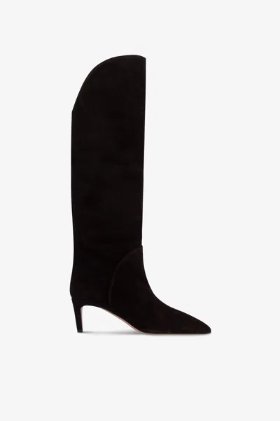 Paris Texas Boots In Ebony Calf Suede Leather. In Black
