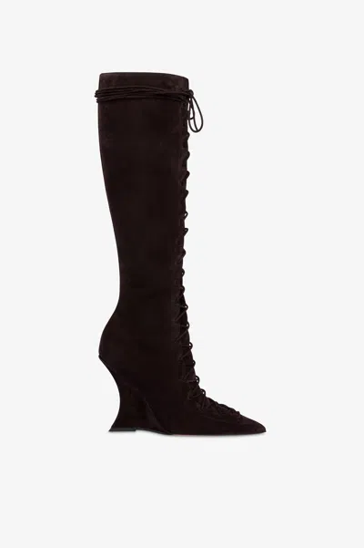 Paris Texas Boots In Ebony Calf Suede Leather. In Brown