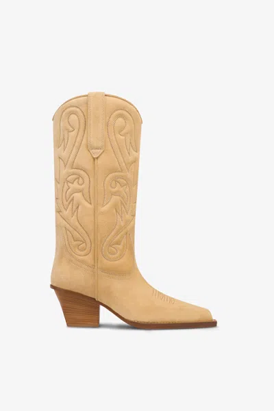 Paris Texas Boots In Ecru Suede Leather In Brown