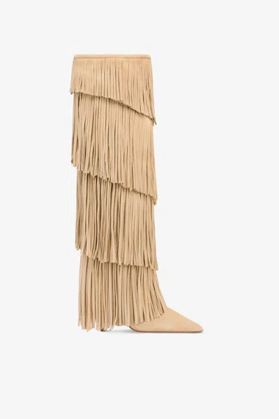 Paris Texas Boots In Ecru Suede Leather In Neutral