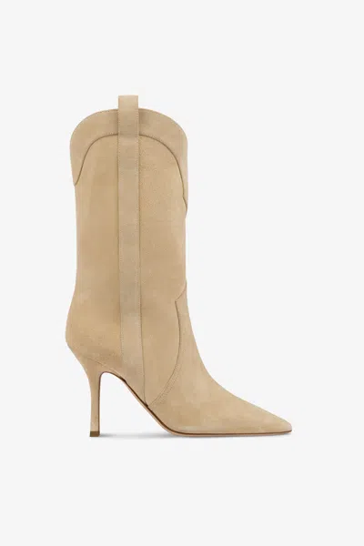 Paris Texas Boots In Ecru Suede Leather In Neutral