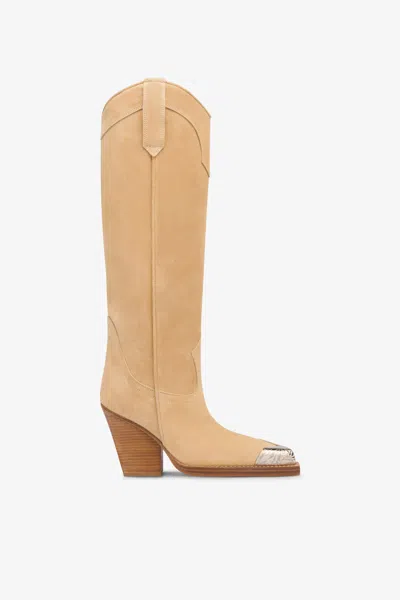 Paris Texas Boots In Ecru Suede Leather In Brown