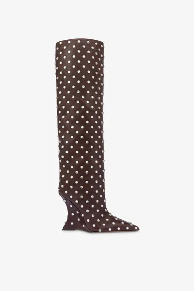 Paris Texas Boots In Mocha And Crystal-studded Leather In Multi