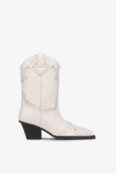 Paris Texas Boots In Nickel-studded Milk White Leather