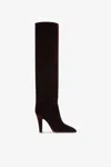Paris Texas Boots In Pinot Noir Velvet. In Burgundy