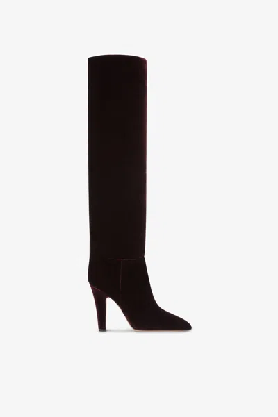 Paris Texas Boots In Pinot Noir Velvet. In Burgundy