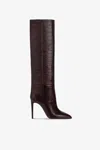 Paris Texas Pointed Knee-high Boots In Rouge Noir Soft Croco-embossed Leather