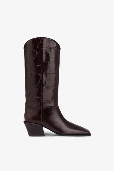 Paris Texas Boots In Rouge Noir Croco-embossed Leather