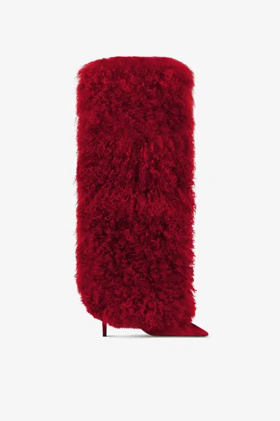 Paris Texas Boots In Suede And Bordeaux Mongolian Fur In Red