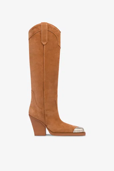 Paris Texas Boots In Terracotta Suede Leather In Brown