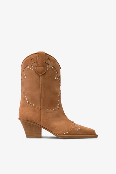 Paris Texas Boots In Terracotta Suede Leather With Silver Studs