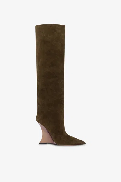 Paris Texas Boots In Winter Moss Suede Leather In Brown