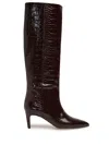 Paris Texas Stiletto Embossed Croco Leather Boots In Red
