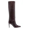Paris Texas Dark Bordeaux High Boots With Stiletto Heel In Croco Embossed Leather Woman In Red