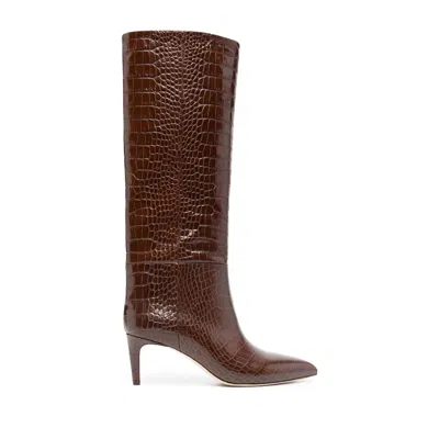 Paris Texas Brown Calf Leather Crocodile Boots In Black