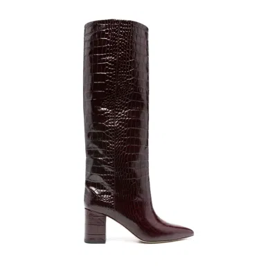 Paris Texas Brown Calf Leather Crocodile Knee-high Boots In Black