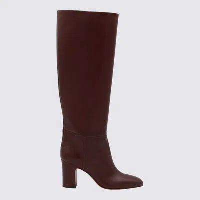 Paris Texas Brown Leather Boots In Burgundy