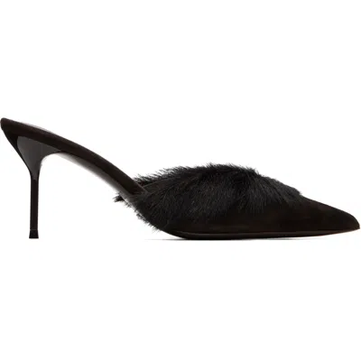 Paris Texas Brown Lidia 70mm Suede Mule Heels
